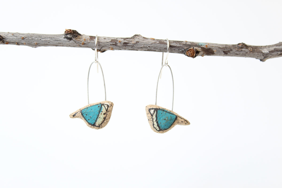117. Teal Bird Earrings - 1"
