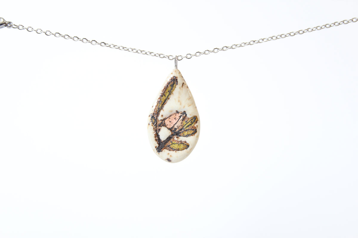 125. Pink Bird Disk Necklace - .75" x 1.5"