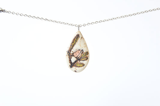 125. Pink Bird Disk Necklace - .75" x 1.5"