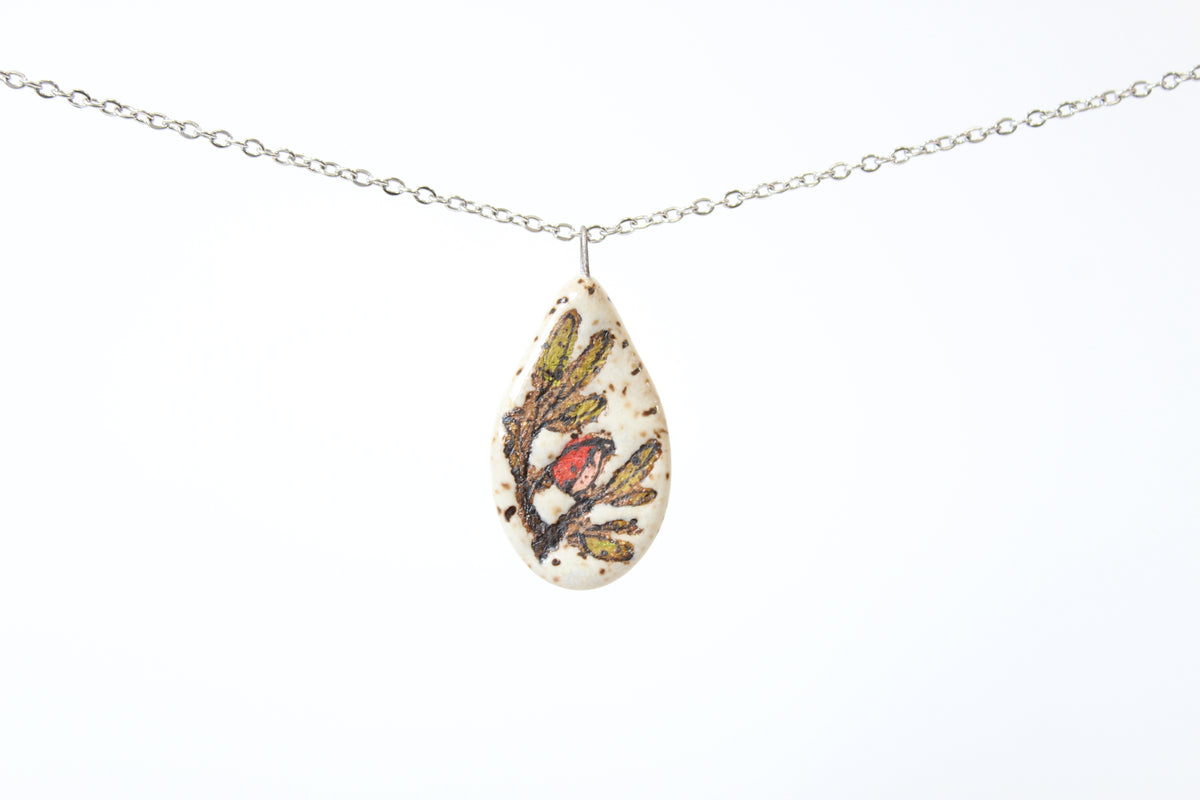 126. Red Bird Disk Necklace - .75" x 1.5"