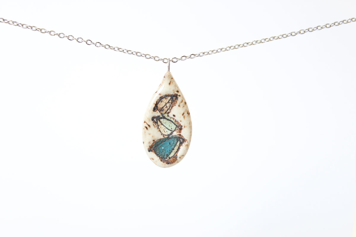 127. Teal Bird Stack Disk Necklace - .75" x 1.5"