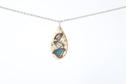 127. Teal Bird Stack Disk Necklace - .75" x 1.5"