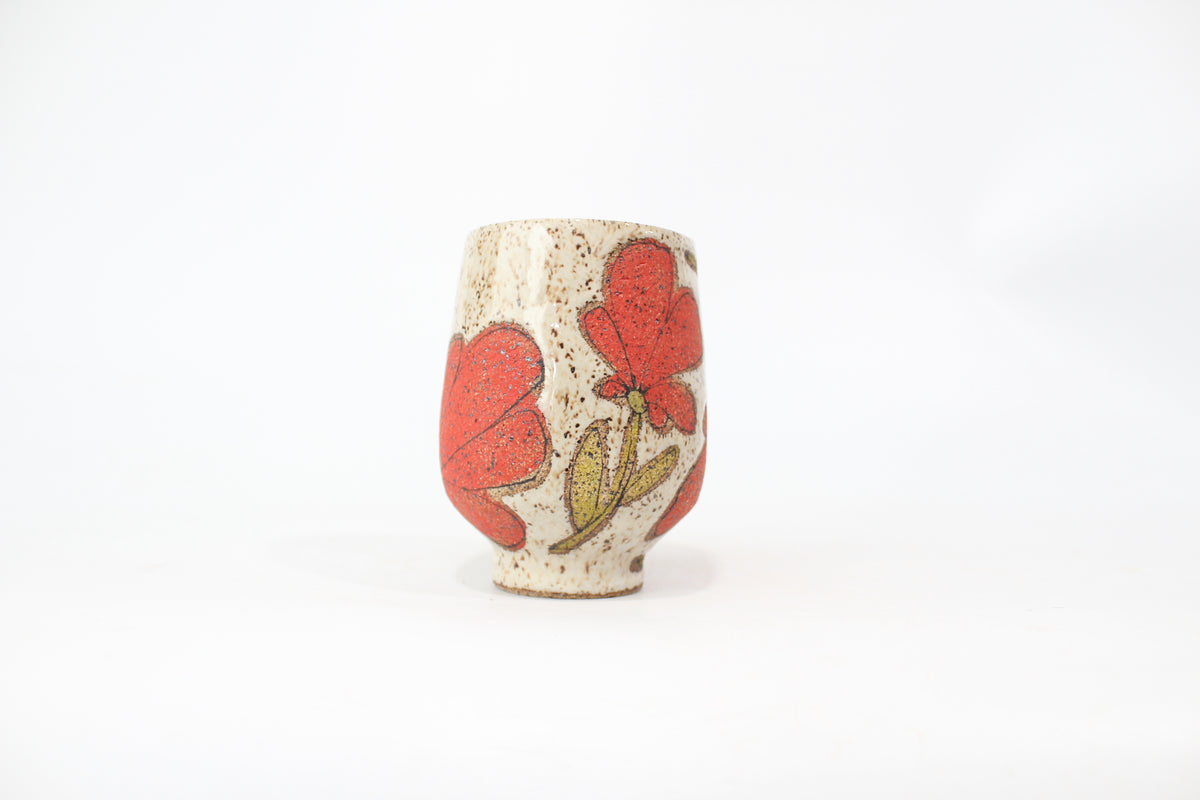 055. Red Flower Cup (no handle) - 13oz.