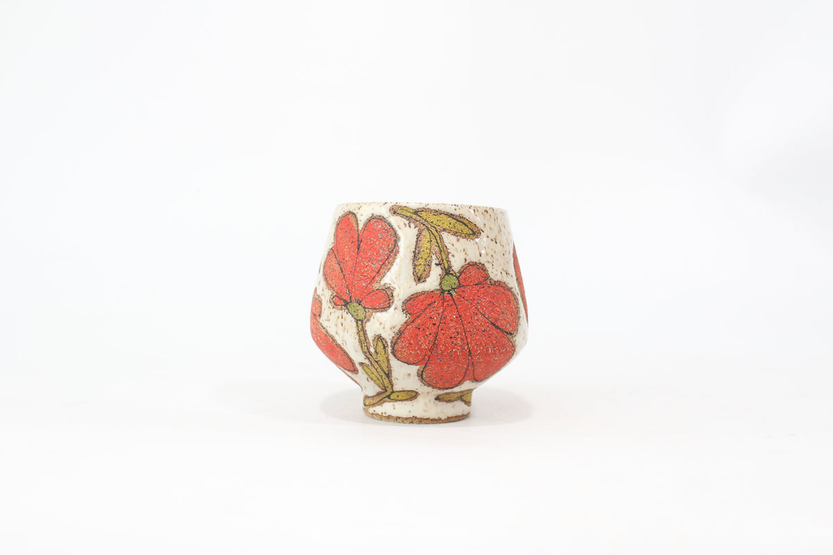 056. Red Flower Cup (no handle) - 11oz.