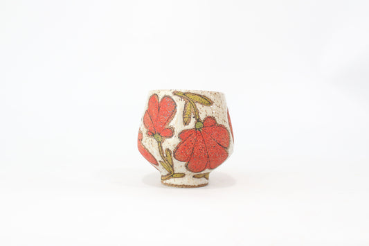 056. Red Flower Cup (no handle) - 11oz.
