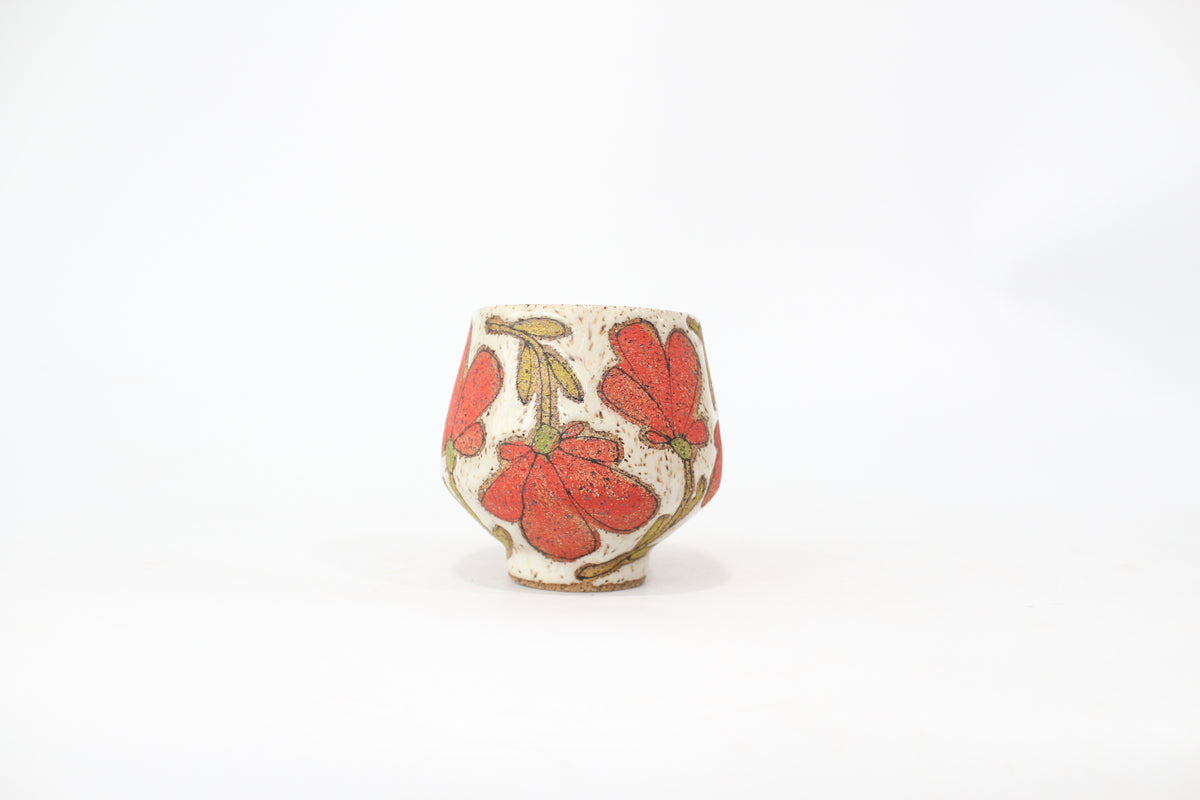 056. Red Flower Cup (no handle) - 11oz.