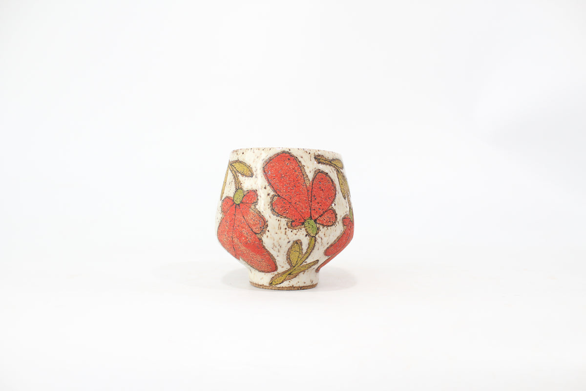 056. Red Flower Cup (no handle) - 11oz.