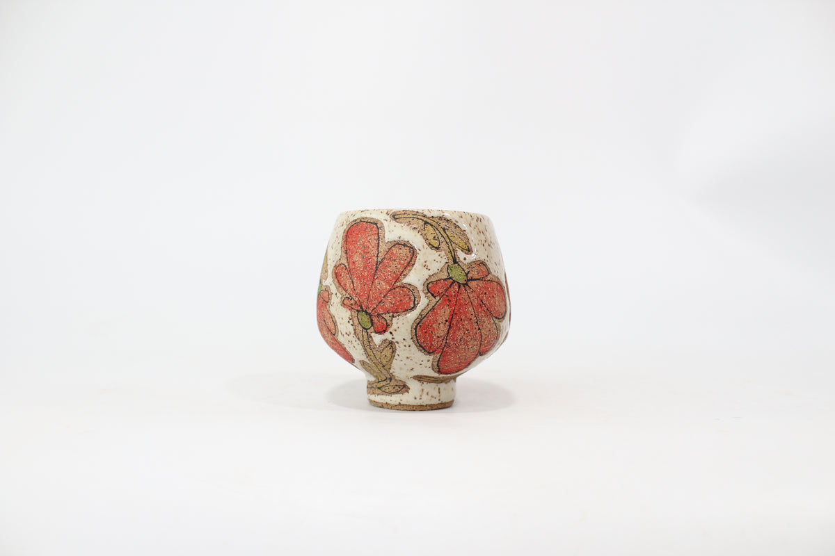 057. Red Flower Cup (no handle) - 12oz.