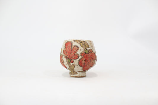 057. Red Flower Cup (no handle) - 12oz.