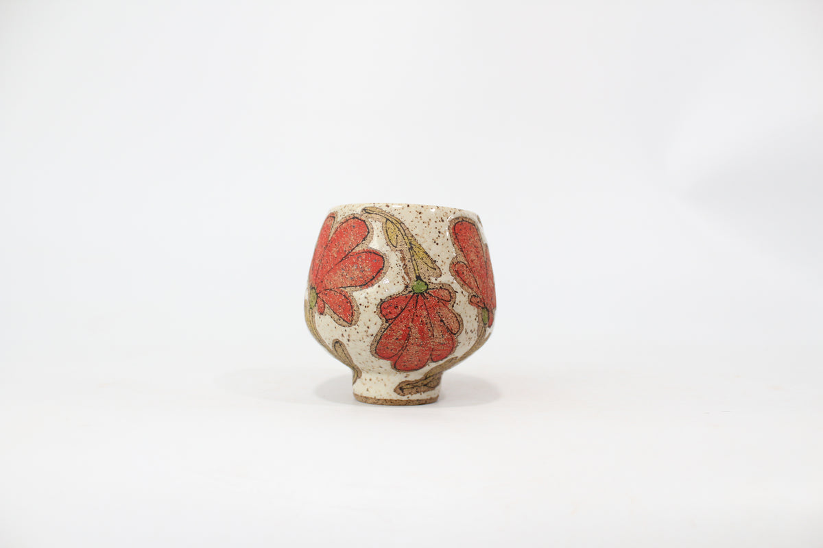 057. Red Flower Cup (no handle) - 12oz.