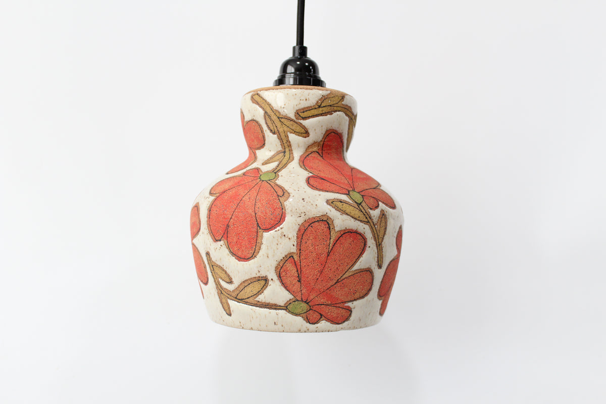 078. Red Flower Pendant Lamp - approx. 7.5" x 7" for shade