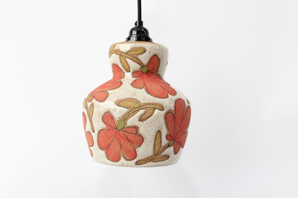 078. Red Flower Pendant Lamp - approx. 7.5" x 7" for shade