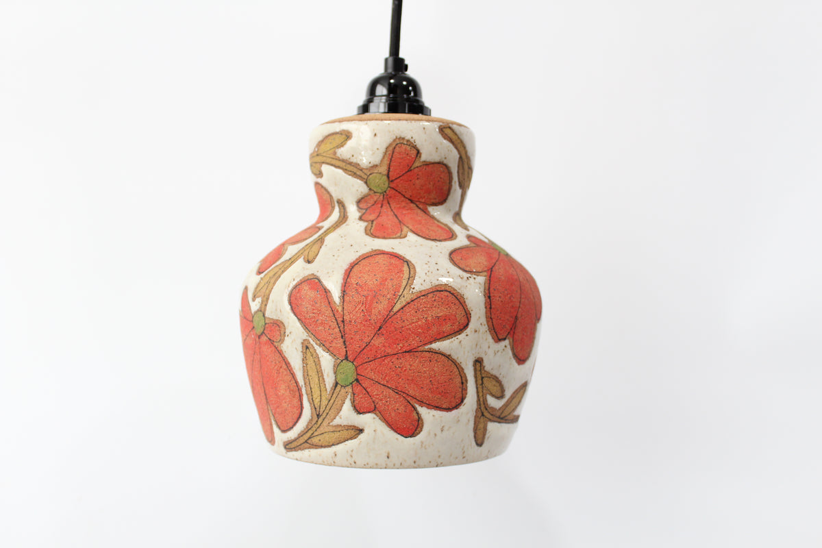 078. Red Flower Pendant Lamp - approx. 7.5" x 7" for shade