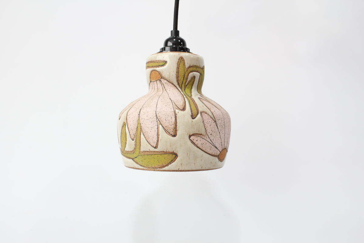 079. Pink Coneflower Pendant Lamp - approx. 6" x 6.5" for shade