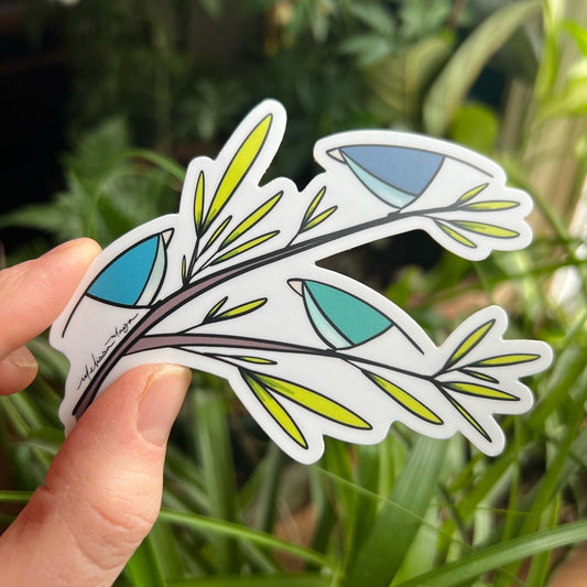 Three Blue Birds STICKER. 4 x 3 inches. SCROLL DOWN to build you sticker pack - 20% off two or more