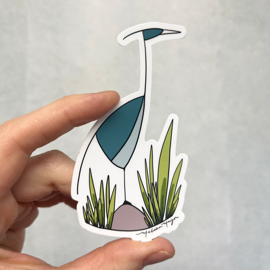 Teal Heron STICKER. 4 x 2.5 inches. SCROLL DOWN to build you sticker pack - 20% off two or more